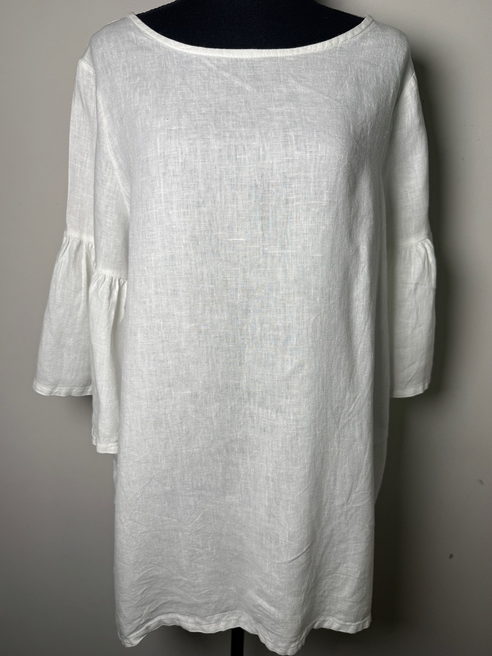 Bryn Walker White Linen Bell Sleeve Top Boho Boxy Boat Neck Lagenlook Sz S